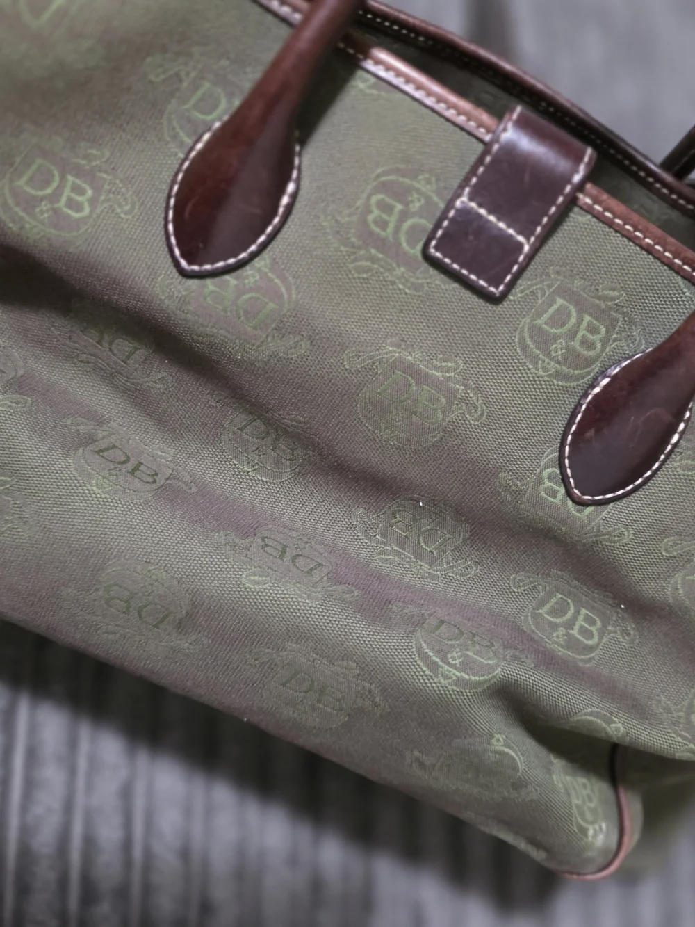 Green Canvas Travel Tote with Brown Leather Trim